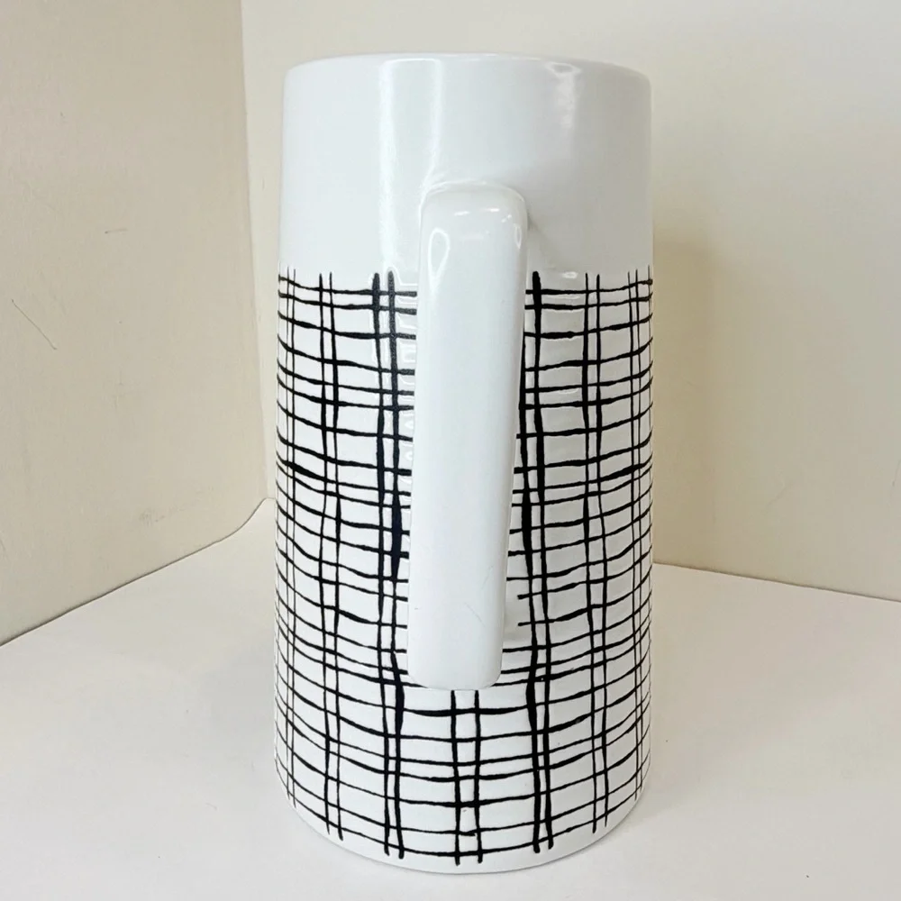 Pier 1 Imports Retired Ceramic Pitcher MCM Retro Off White Black Cross Hatch